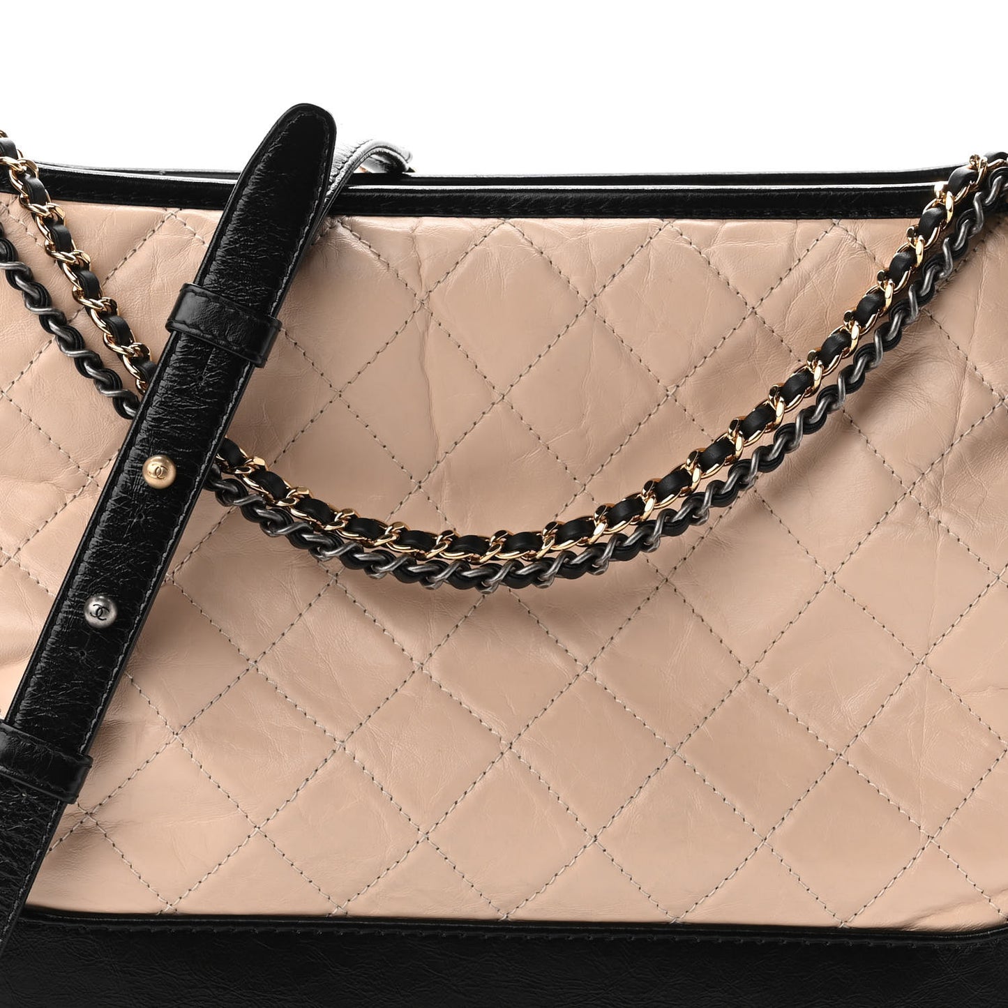 Aged Calfskin Quilted Large Gabrielle Hobo Beige Black
