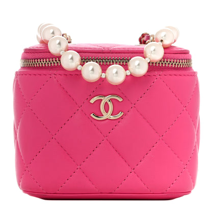 Chanel Lambskin Quilted Mini Vanity Case With Pearl Chain Pink 1 of 11