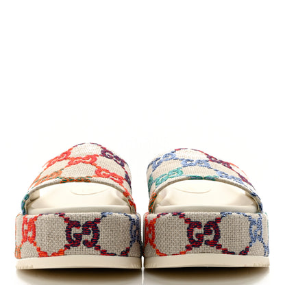 Gucci Linen Psychedelic Mini GG Monogram Angelina Platform 55mm Slide Sandals 37 Multicolor 2 of 12