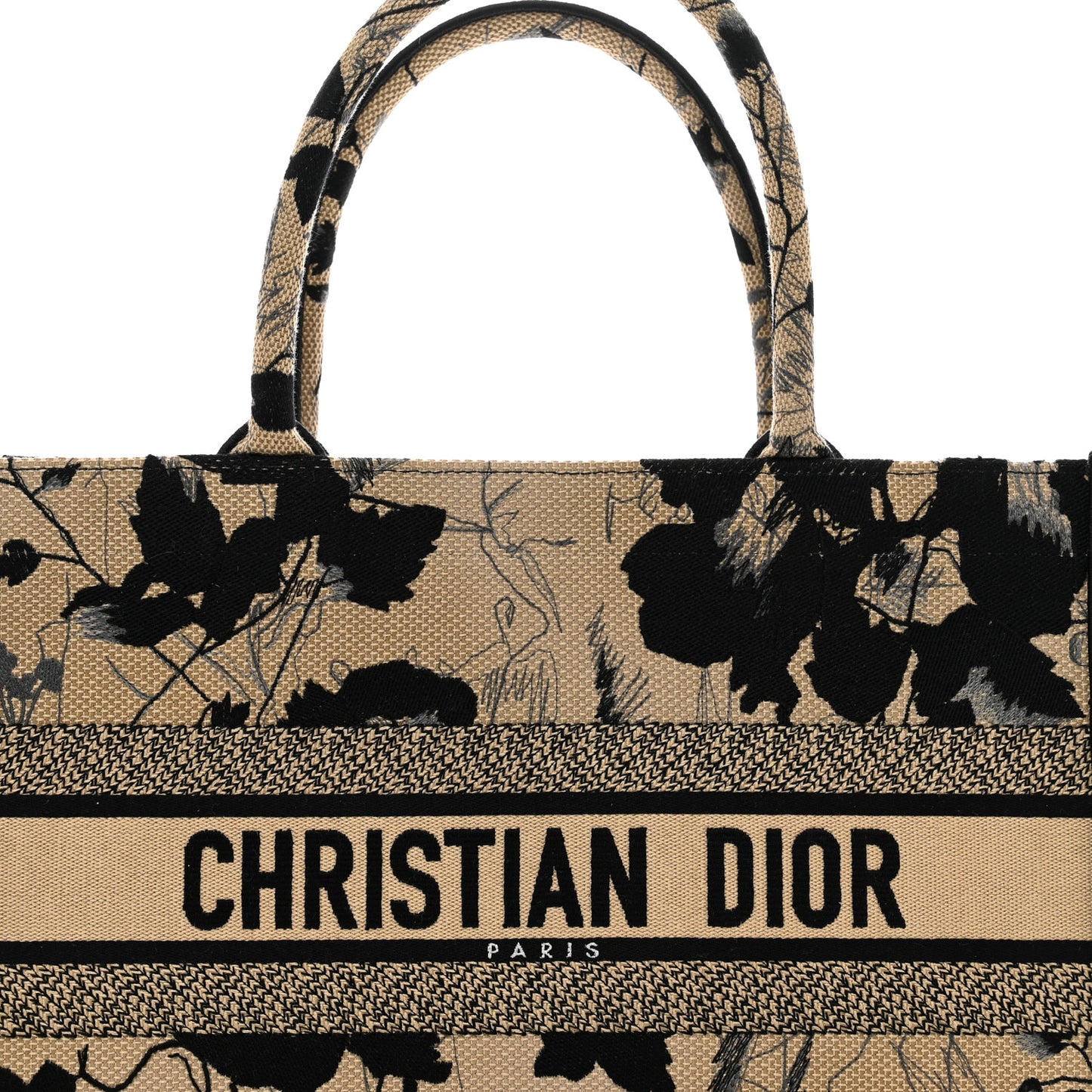 Canvas Embroidered Medium Fleurs Mystiques Book Tote Black Beige