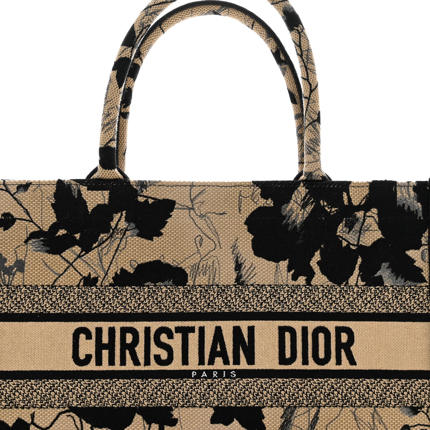 Christian Dior Canvas Embroidered Medium Fleurs Mystiques Book Tote Black Beige 5 of 10