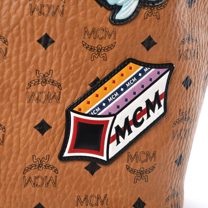 MCM Visetos Medium Anya Essential Victory Patch Shopper Tote Cognac 18 of 19