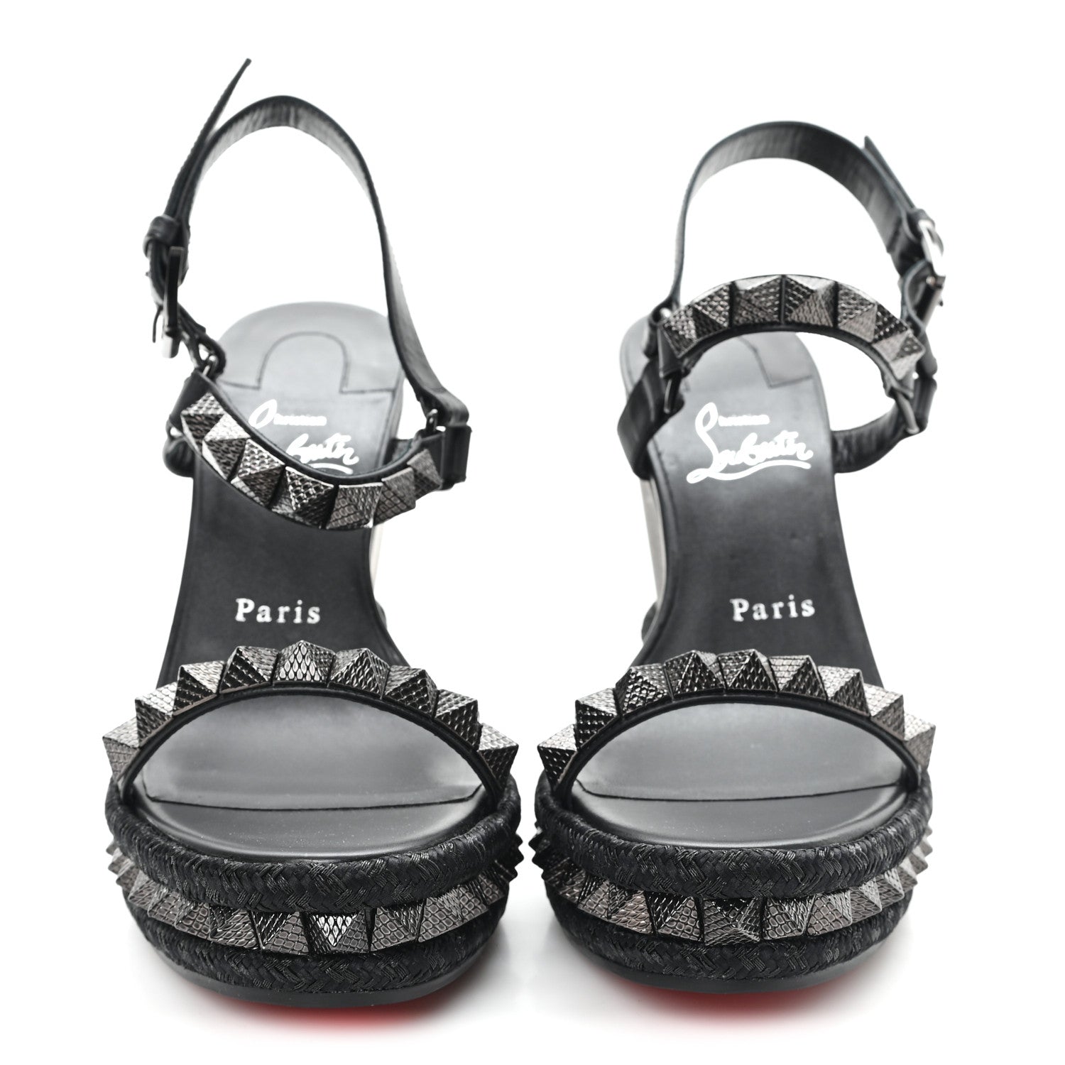 Christian Louboutin Kid Laminato Satin Pyraclou 110 Wedge Sandals 37 Black 2 of 9