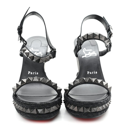 Christian Louboutin Kid Laminato Satin Pyraclou 110 Wedge Sandals 37 Black 2 of 9