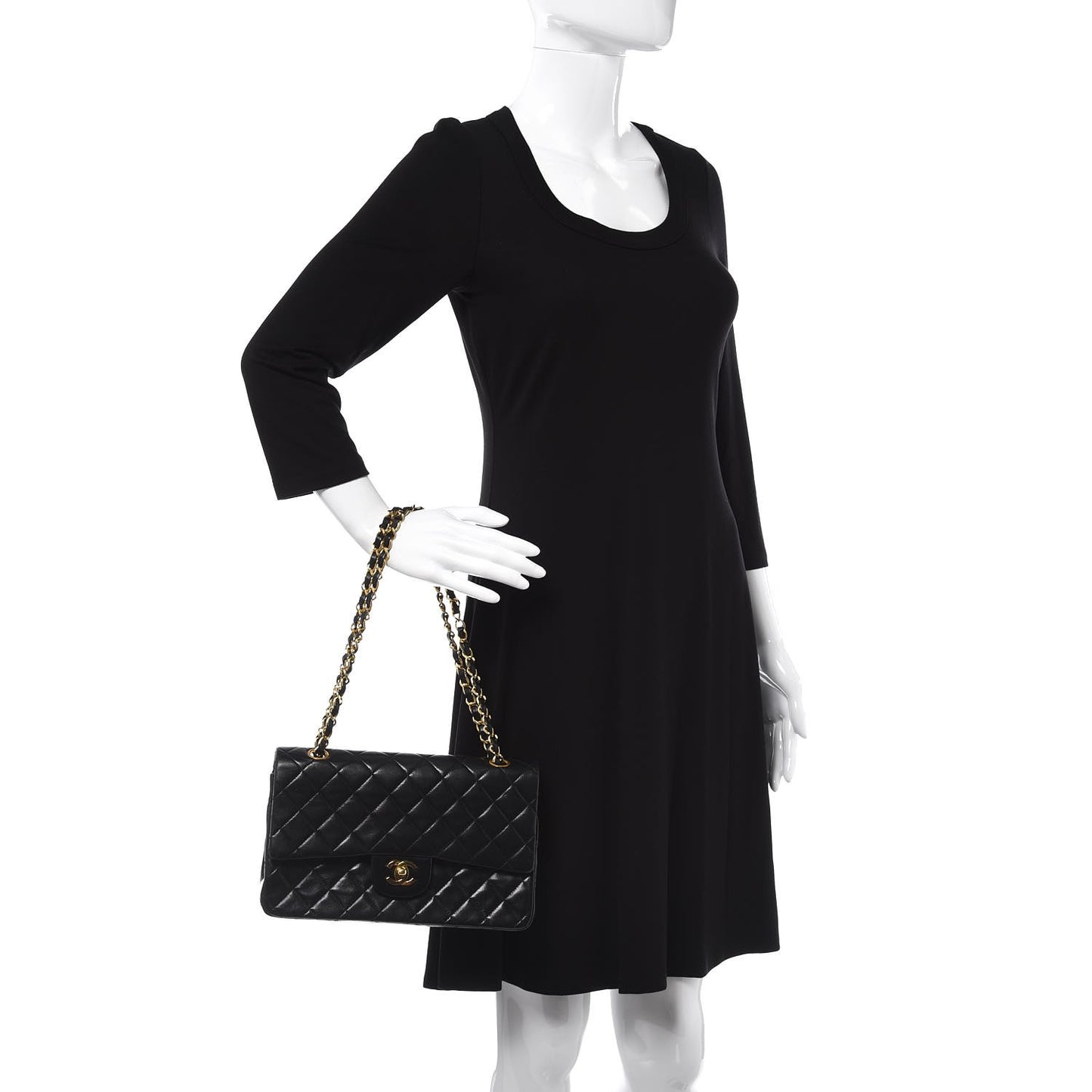 Lambskin Quilted Medium Double Flap Black