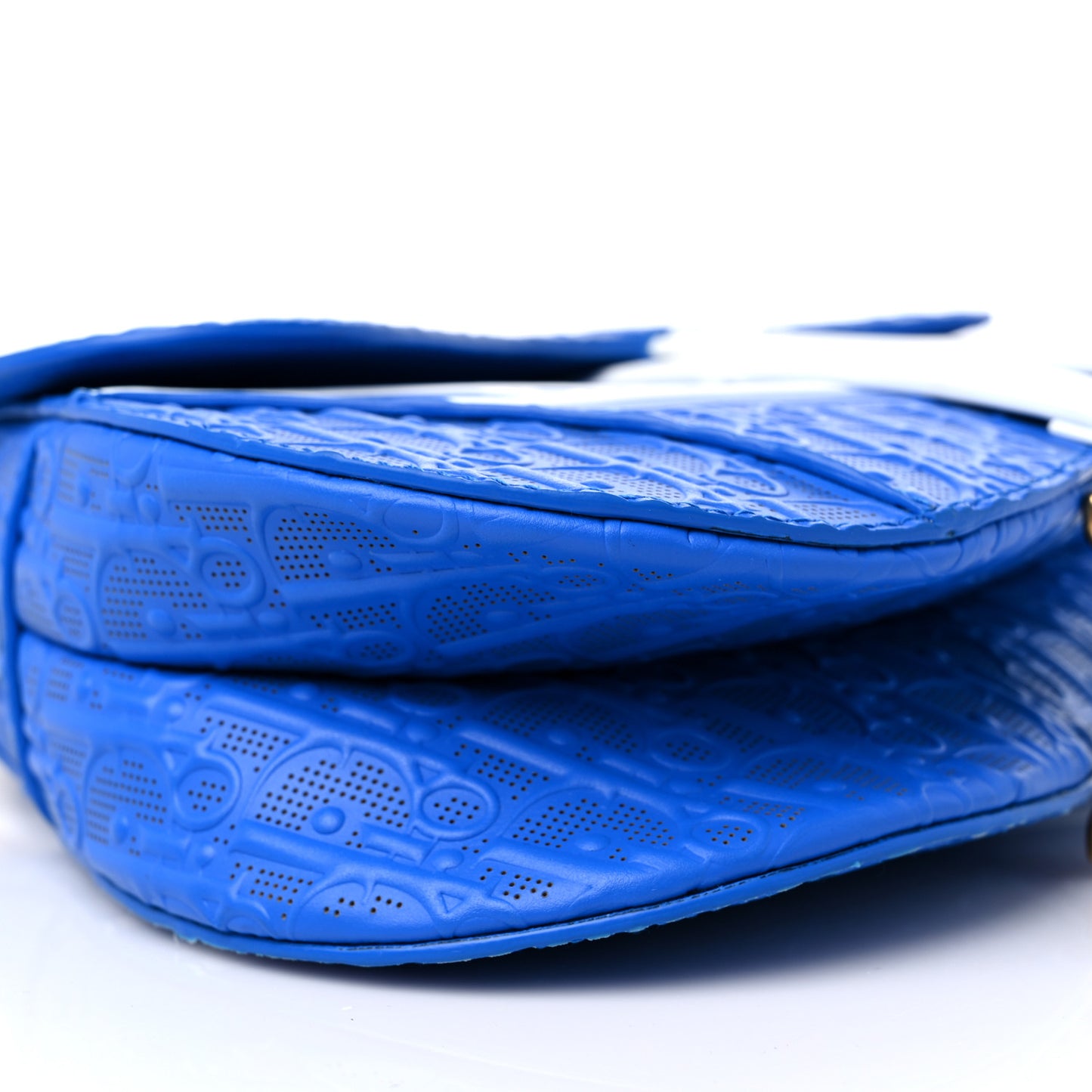 Perforated Calfskin Embossed Oblique Saddle Bag Blue White