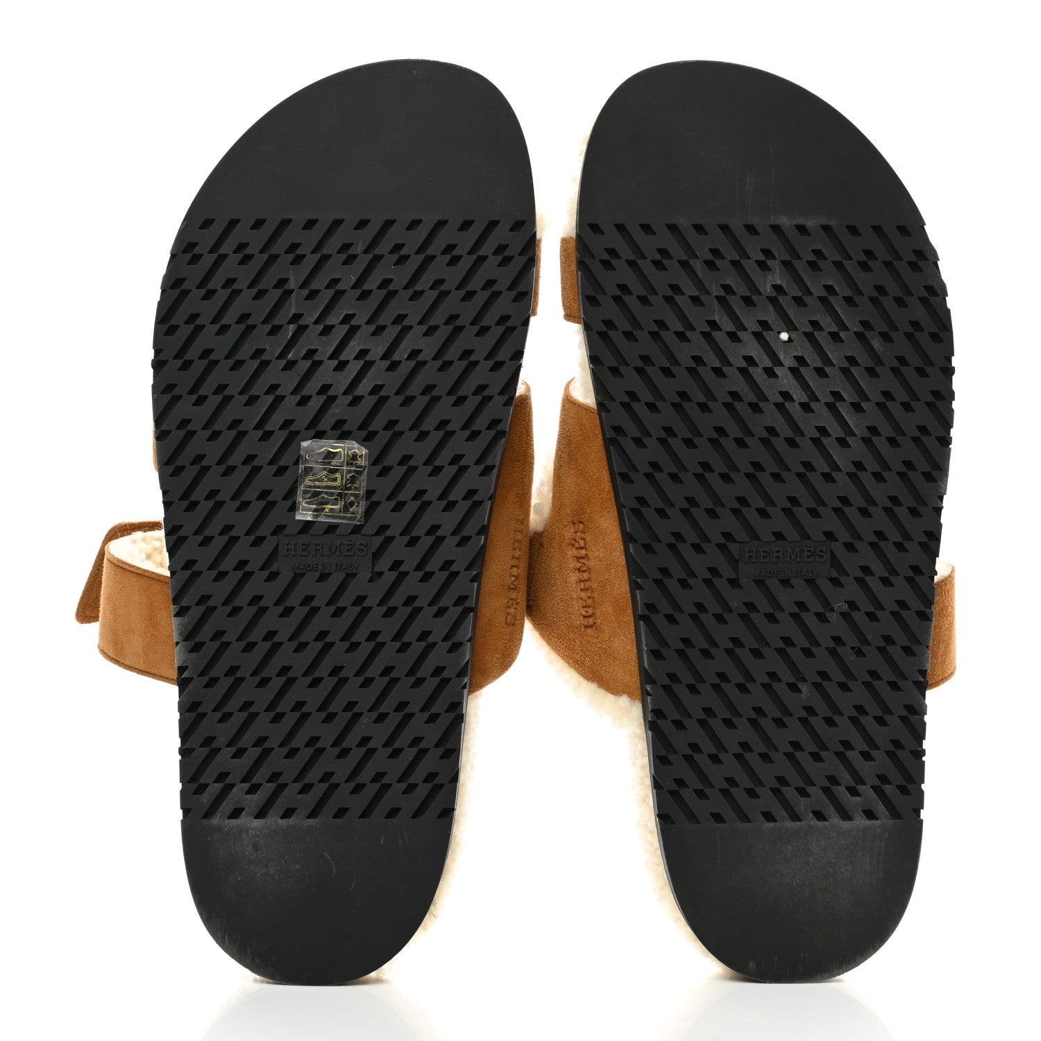 Hermes Suede Goatskin Woolskin Womens Chypre Sandals 39 Brun Fume Ecru 5 of 8