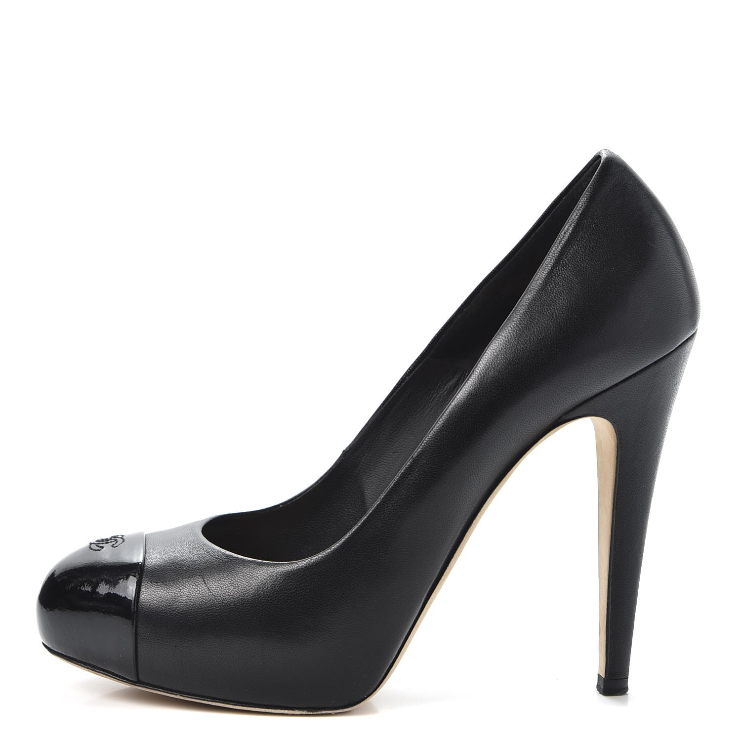 Chanel Lambskin Patent Cap Toe CC Pumps 38.5 Black 1 of 10