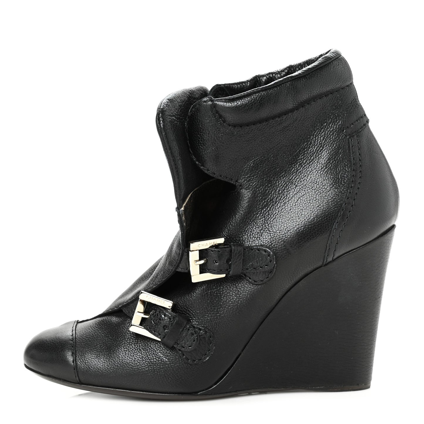 Calfskin Ankle Wedge Boots 38.5 Black