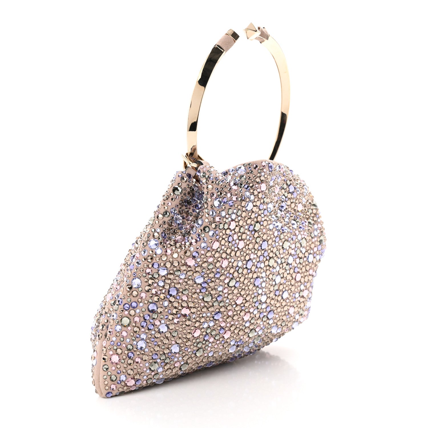 Valentino Garavani Crystal Suede Bebop Loop Handle Clutch Pink 3 of 11