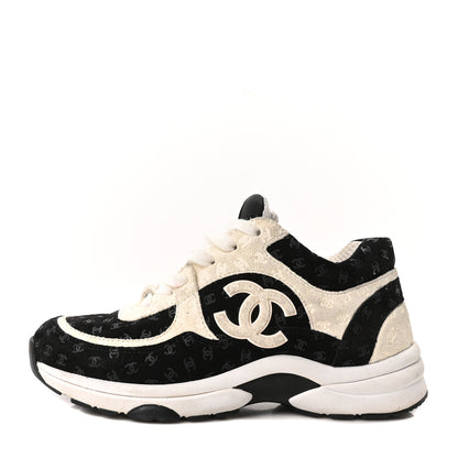 Chanel Printed Suede Calfskin CC Sneakers 35 Black White 1 of 10