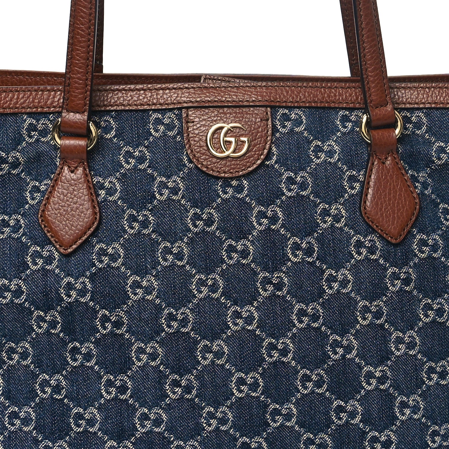 Gucci New Denim GG Monogram Medium Ophidia Shopping Tote Blue Tea Cuir 7 of 11
