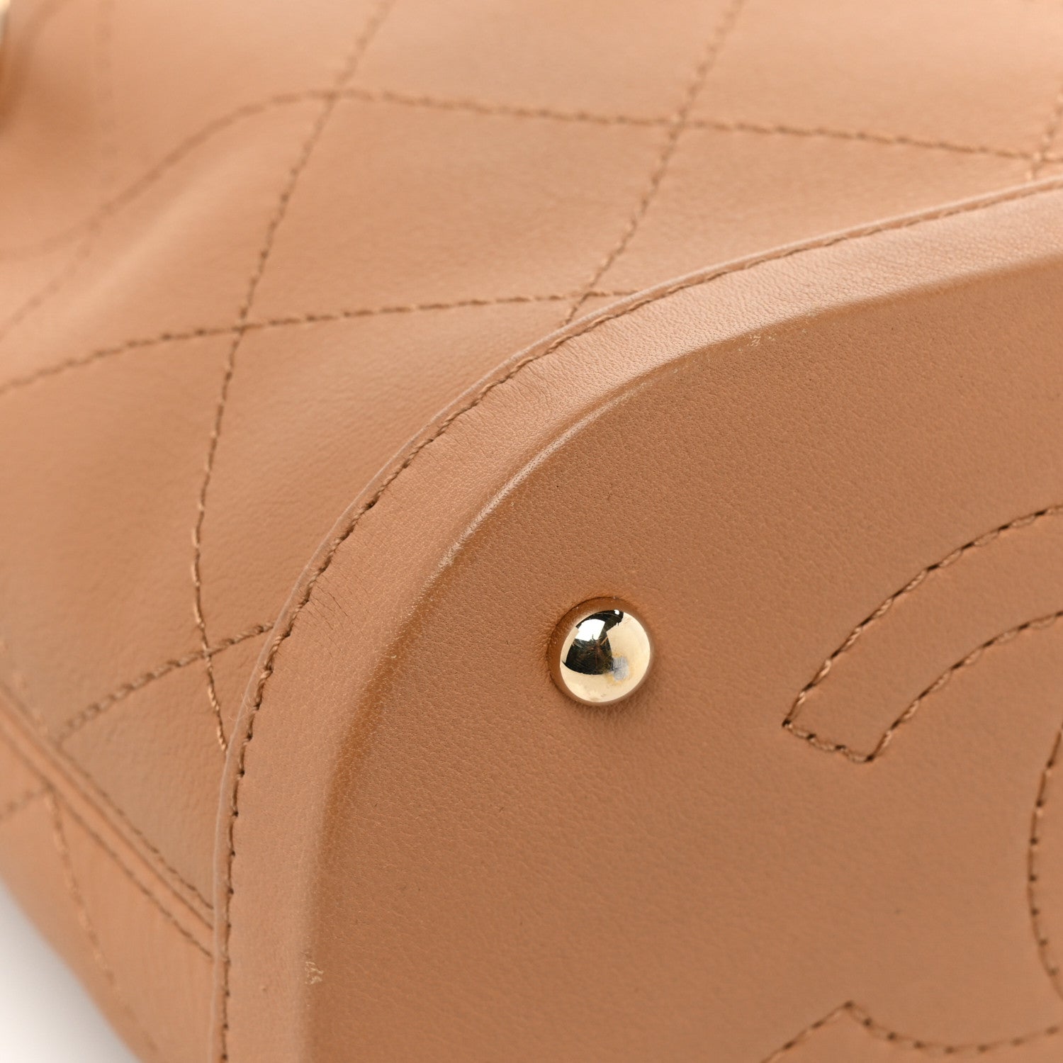 Chanel Calfskin Stitched Chain Bucket Bag Camel 13 of 18