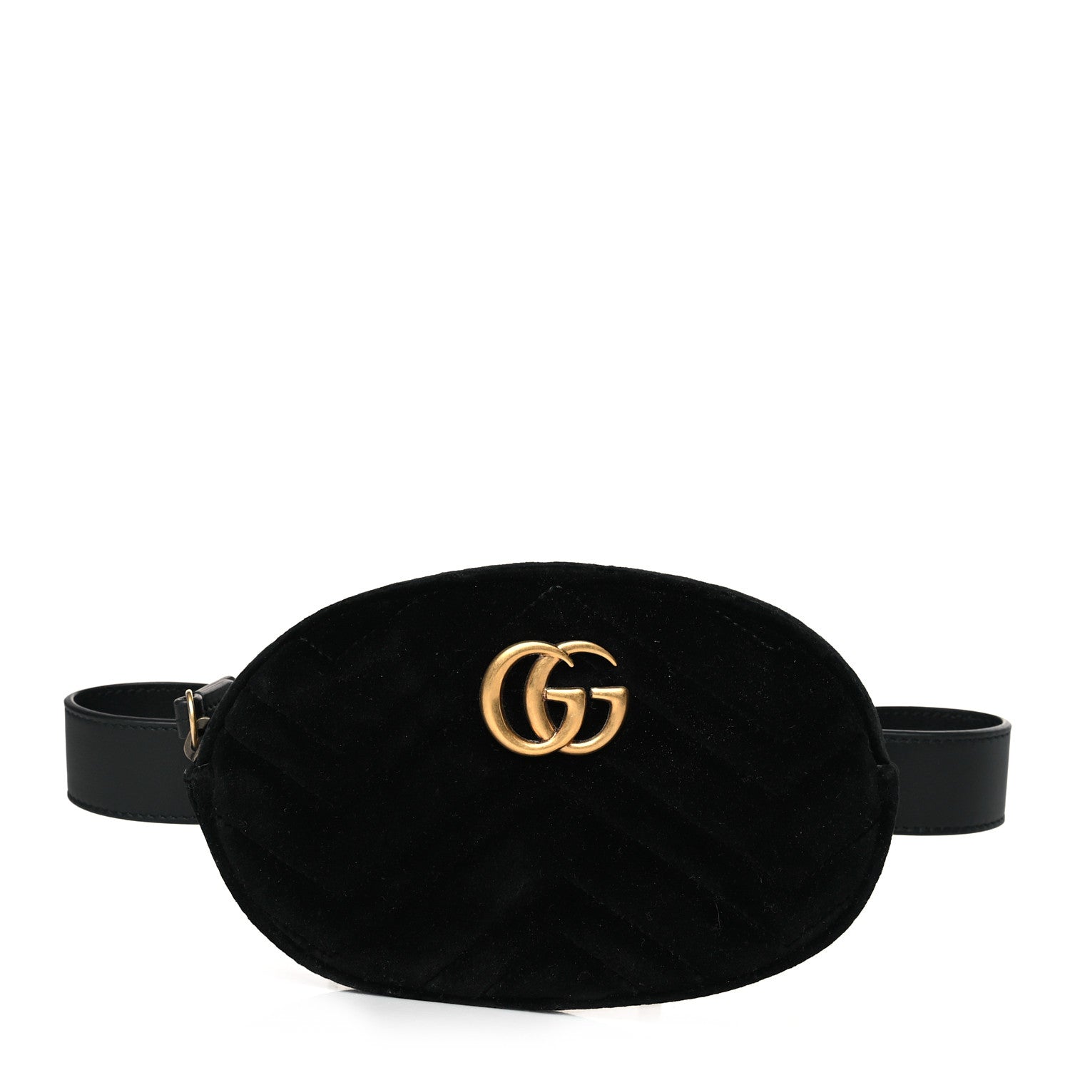 Gucci Velvet Matelasse GG Marmont Belt Bag 85 34 Black 1 of 9