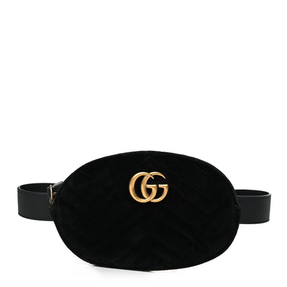 Gucci Velvet Matelasse GG Marmont Belt Bag 85 34 Black 1 of 9