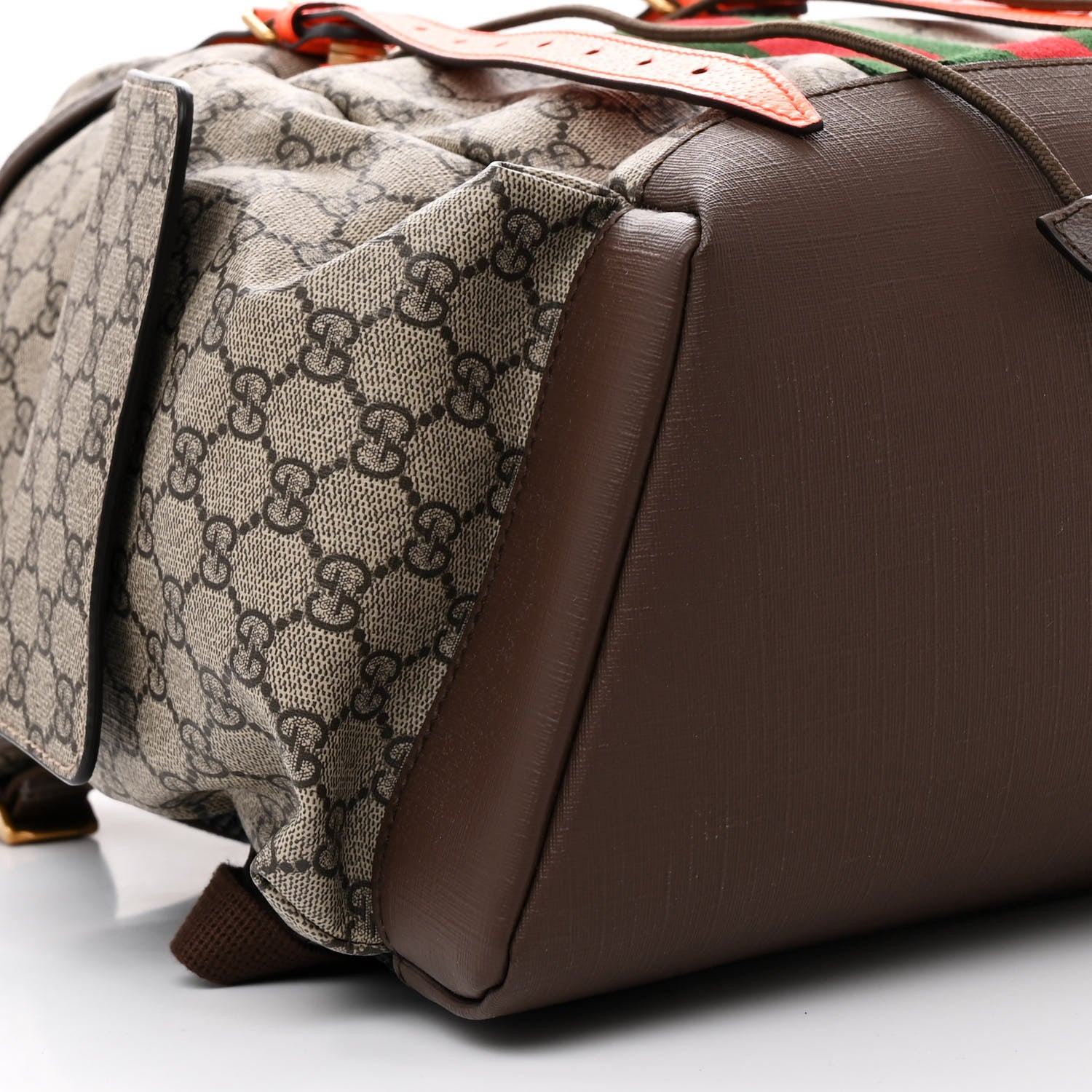 Gucci GG Supreme Monogram Medium Ophidia Double Buckle Backpack Beige Ebony Neon Orange 9 of 10