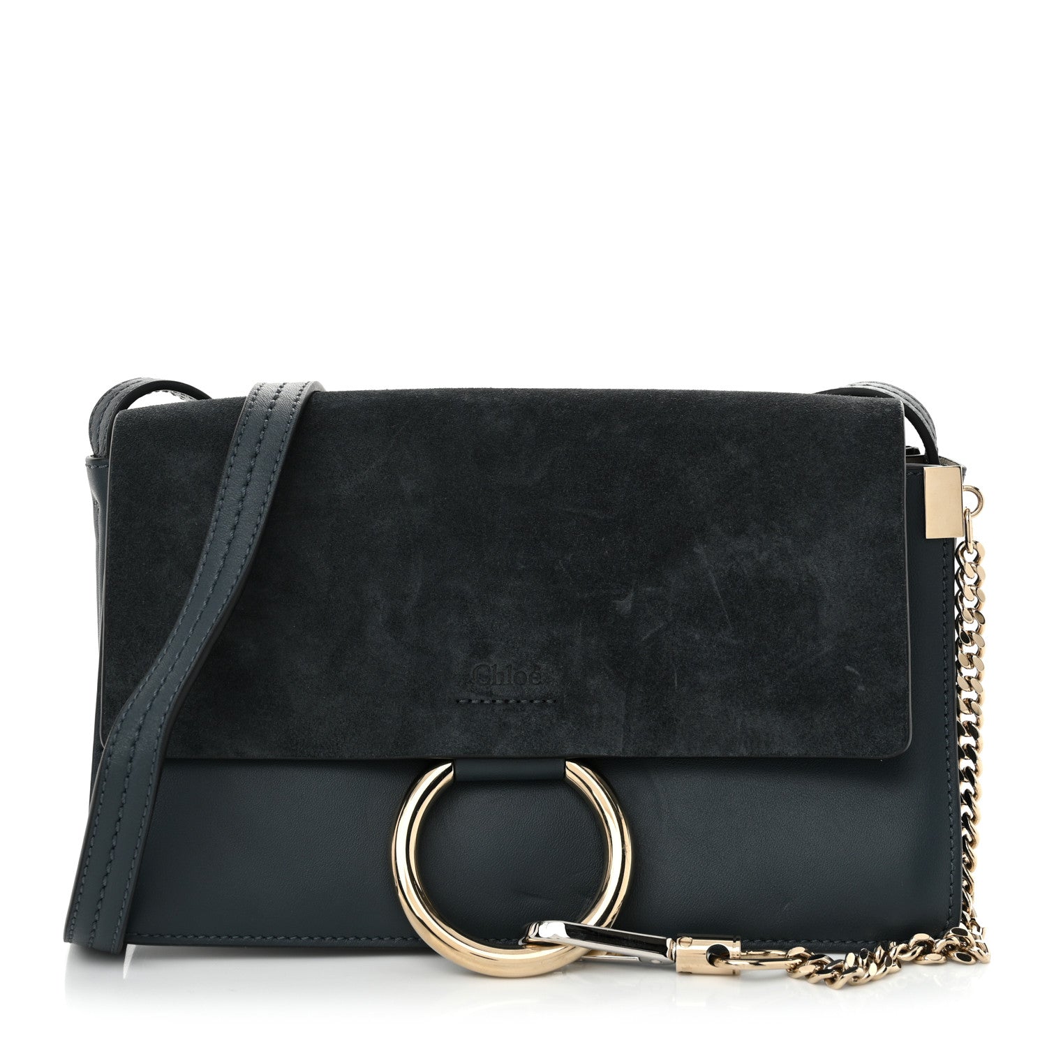 Chloe Suede Calfskin Small Faye Shoulder Bag Silver Blue 1 of 10