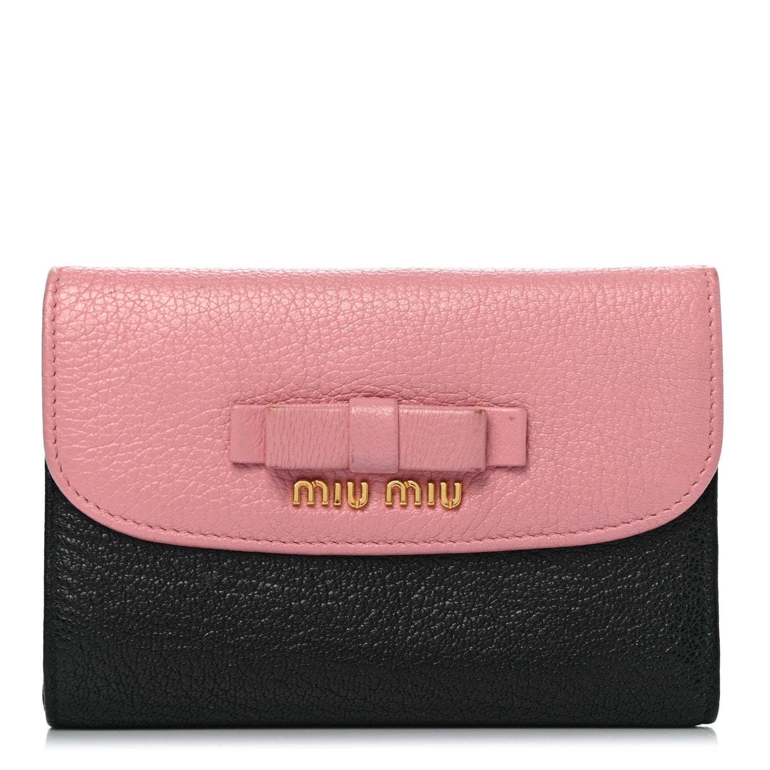 Miu Miu Goatskin Madras Bi-Color Bi-Fold Wallet Rosa Black 1 of 8