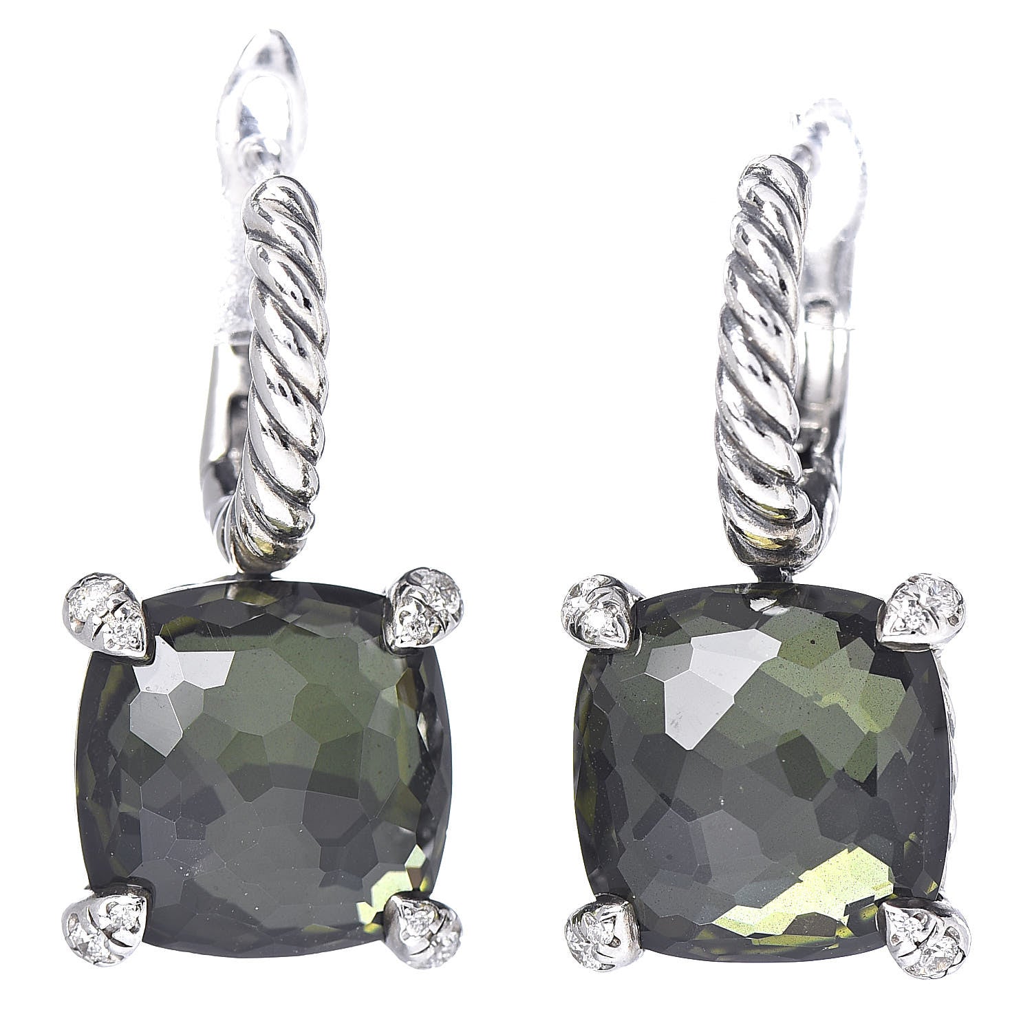 David Yurman Sterling Silver Green Orchid Diamond Chatelaine Drop Earrings 1 of 4