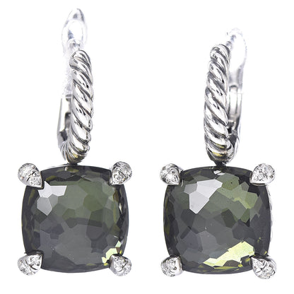 David Yurman Sterling Silver Green Orchid Diamond Chatelaine Drop Earrings 1 of 4