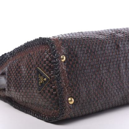 Prada Goatskin Woven Top Handle Satchel Moro Black 8 of 9