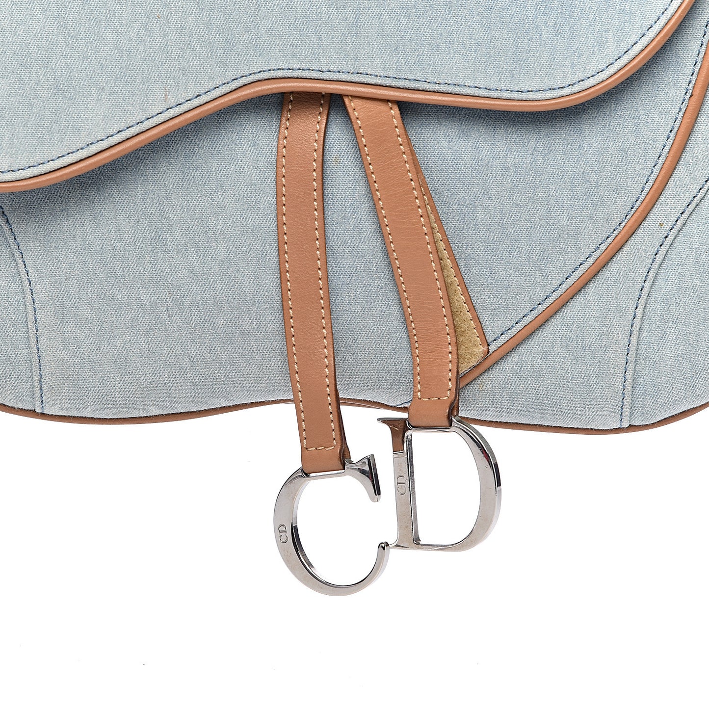 Denim Calfskin Double Saddle Bag Light Blue
