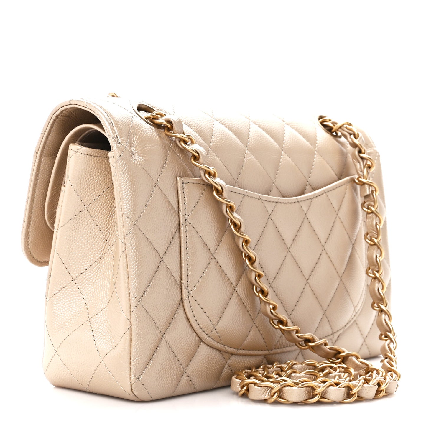 Metallic Caviar Quilted Small Double Flap Gold