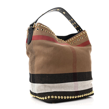 Burberry Canvas Mega Check Studded Medium Ashby Bucket Bag Black 3 of 10