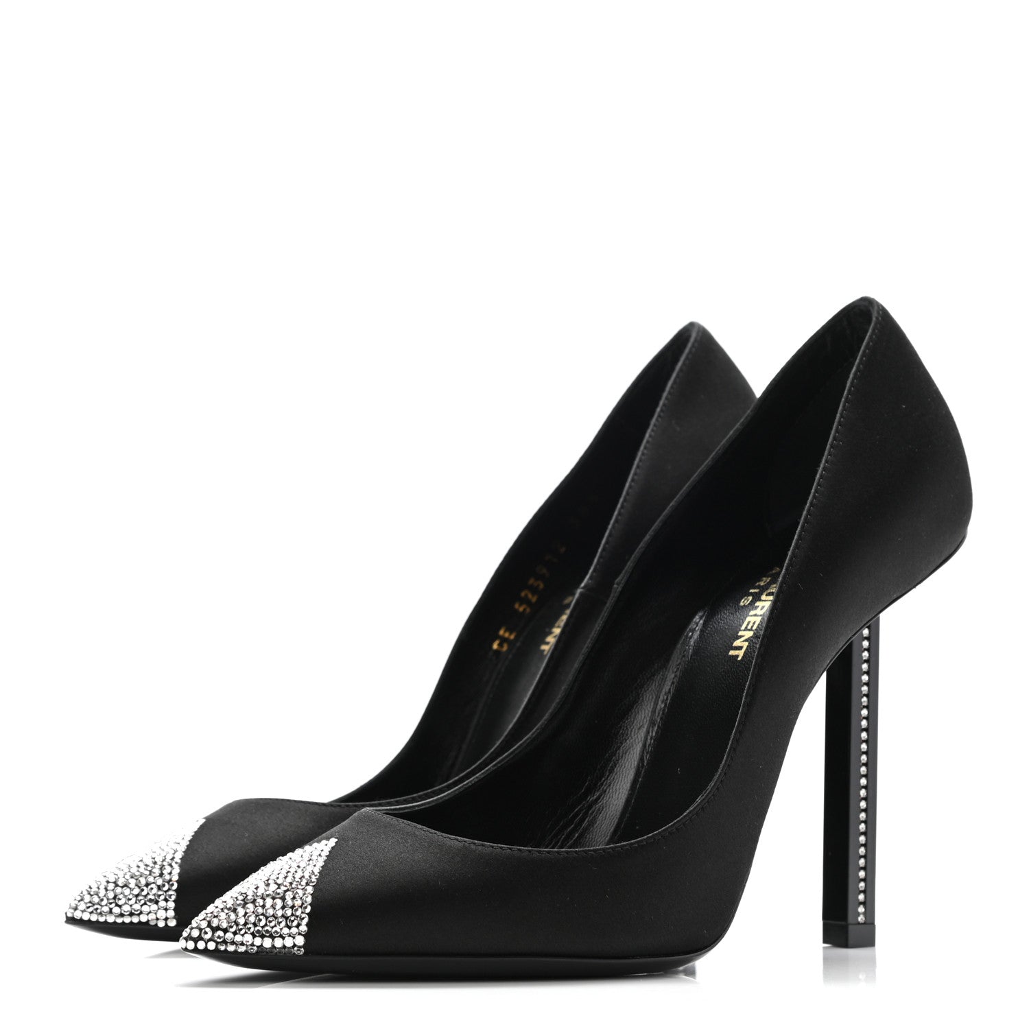 Saint Laurent Satin Crystal Embellished Tower 110 Pump 38.5 Black 3 of 8