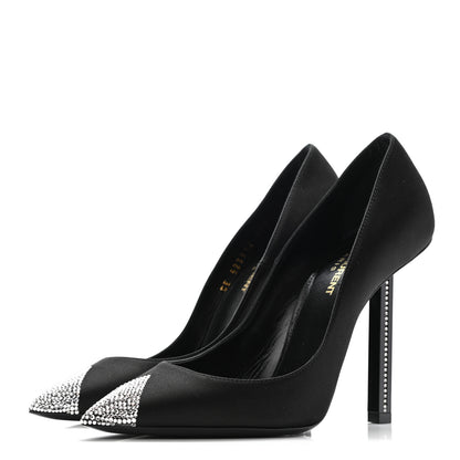 Saint Laurent Satin Crystal Embellished Tower 110 Pump 38.5 Black 3 of 8