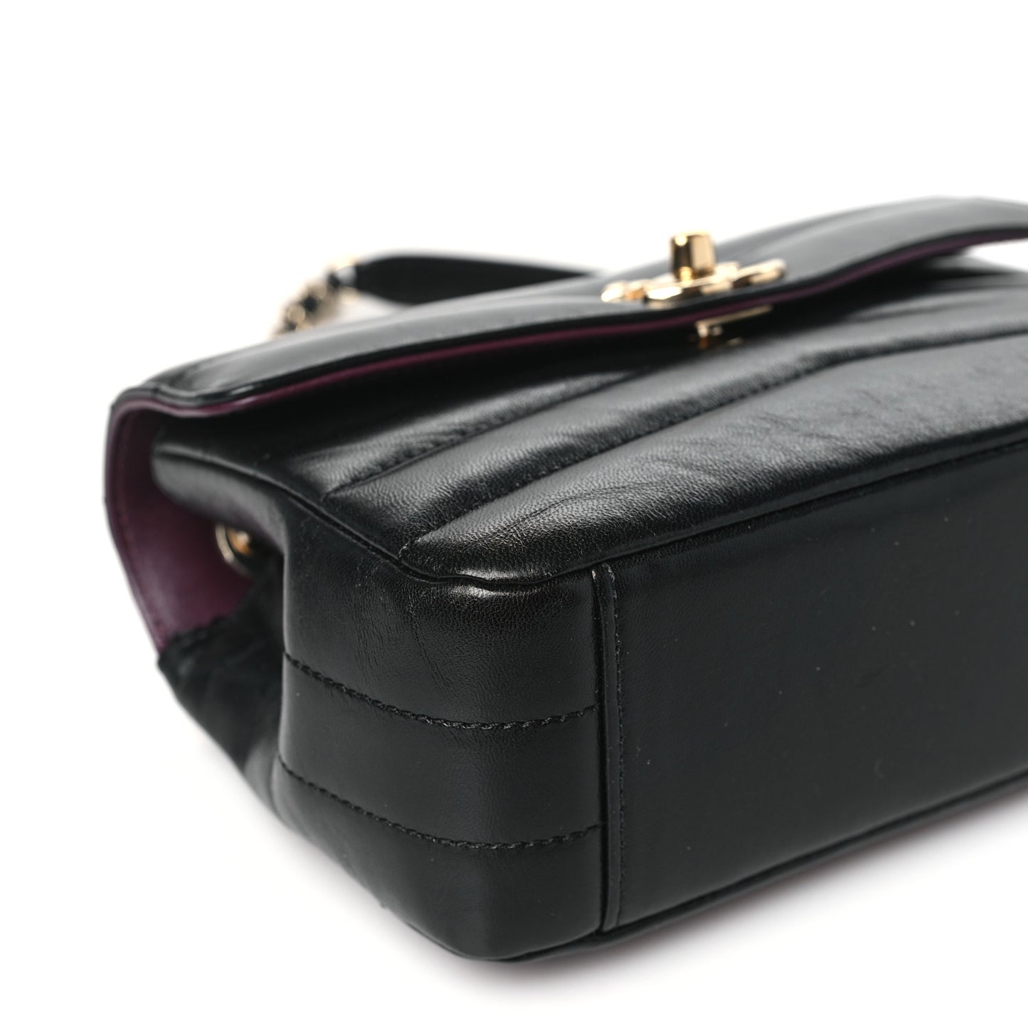 Shiny Lambskin Quilted Small Chevron Miroir Black