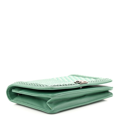 Chanel Calfskin Chevron Quilted Braided Boy Wallet On Chain WOC Blue 4 of 13