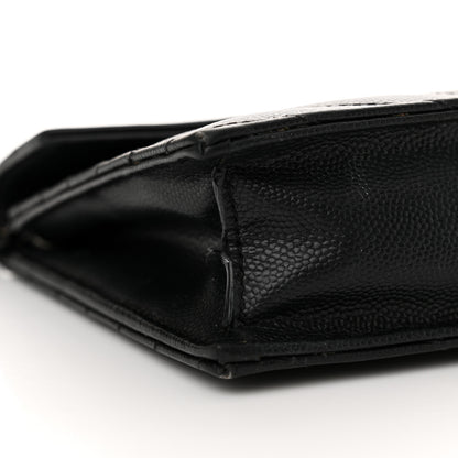Saint Laurent Grain De Poudre Matelasse Chevron Monogram Monochrome Envelope Chain Wallet Black 9 of 18