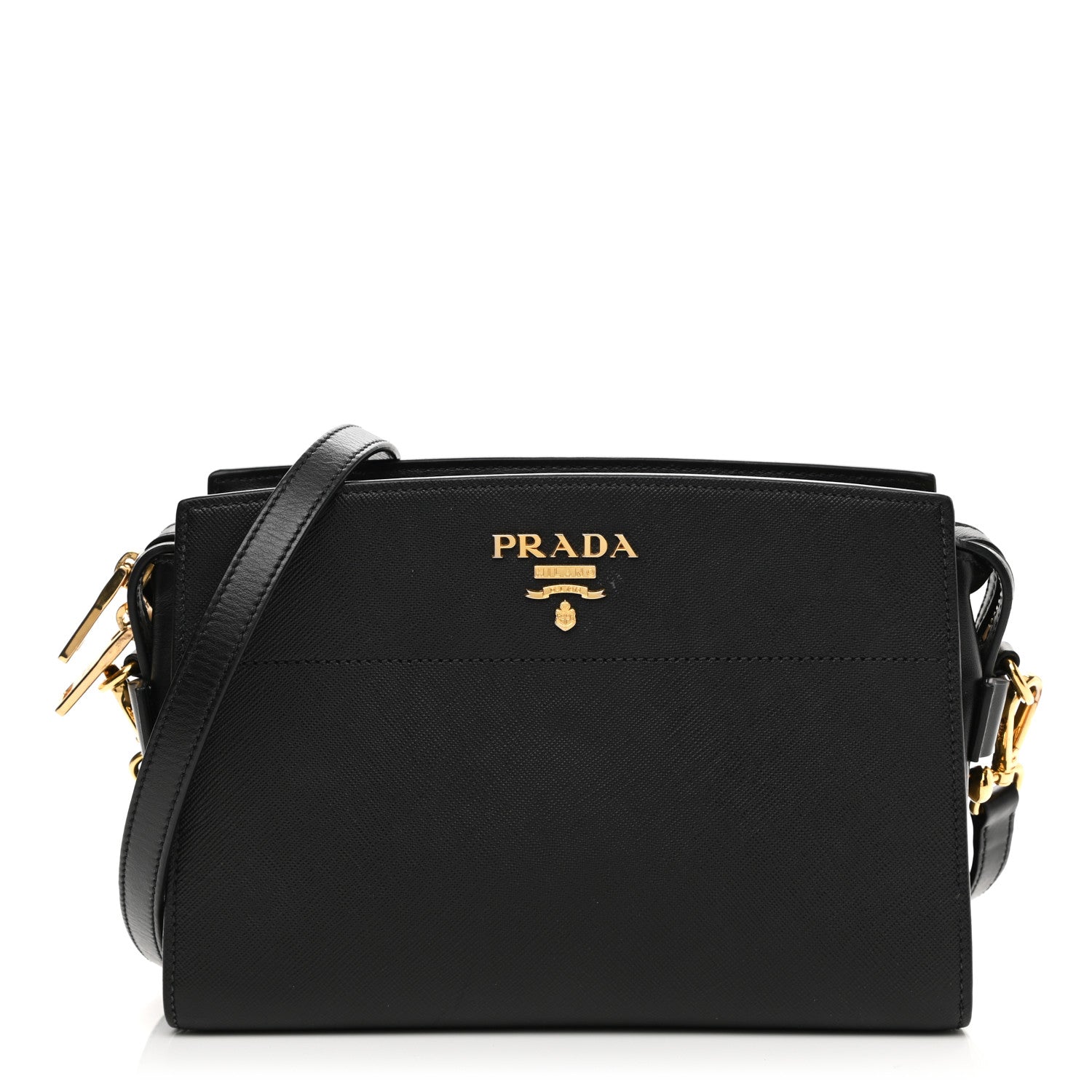 Prada Saffiano City Calfskin Esplanade Crossbody Bag Black 1 of 10