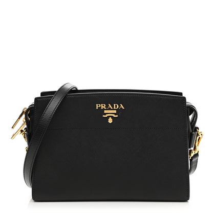 Prada Saffiano City Calfskin Esplanade Crossbody Bag Black 1 of 10