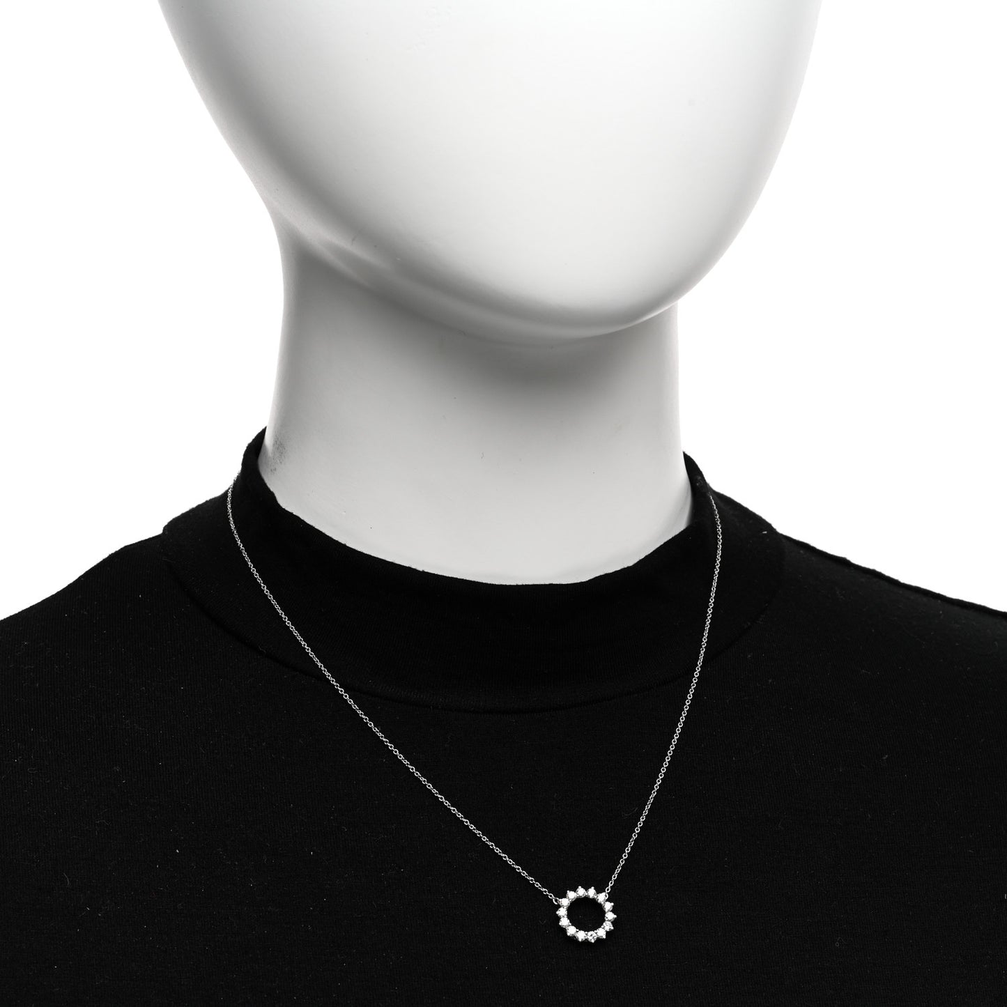 Platinum Diamond Small Open Circle Pendant Necklace