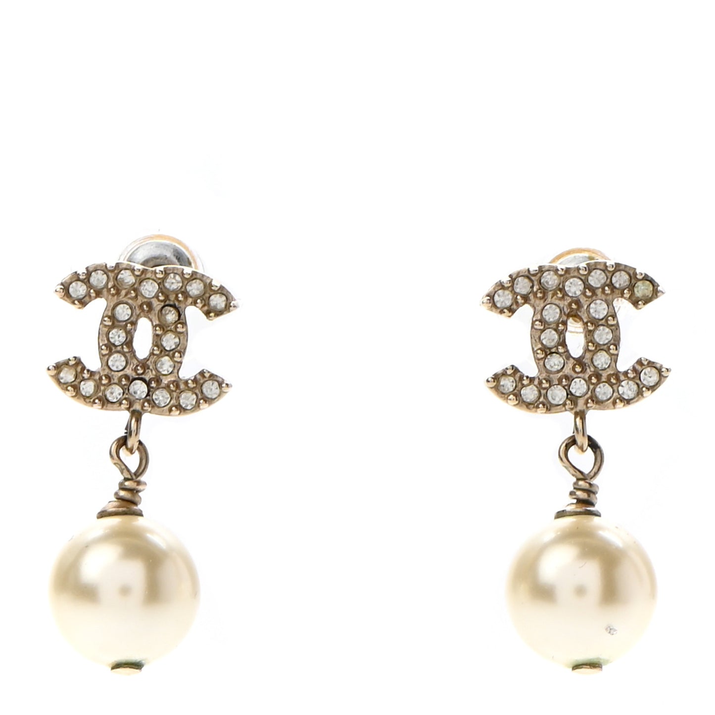 Crystal Pearl CC Drop Earrings Gold
