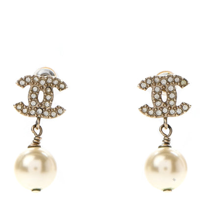 Chanel Crystal Pearl CC Drop Earrings Gold 1 of 6
