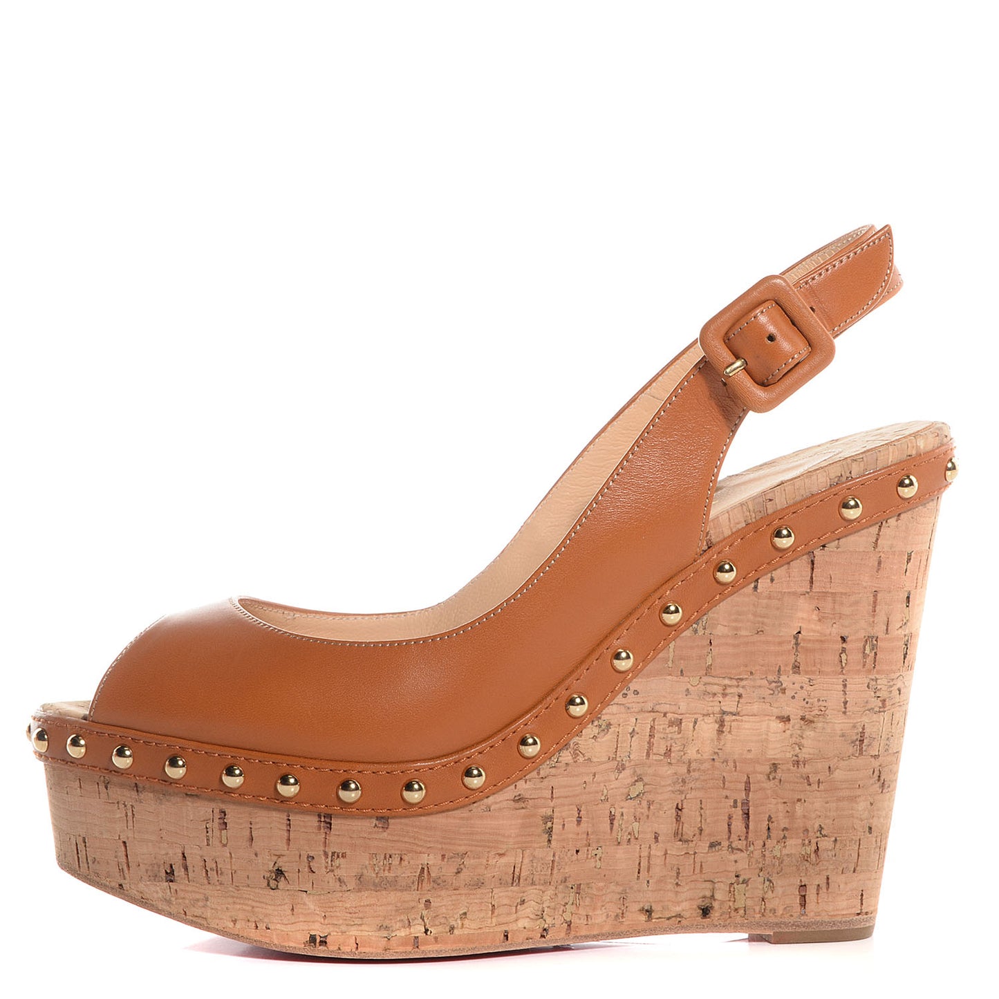 Calfskin Monico 100 Studded Cork Wedges 36.5 Fauve