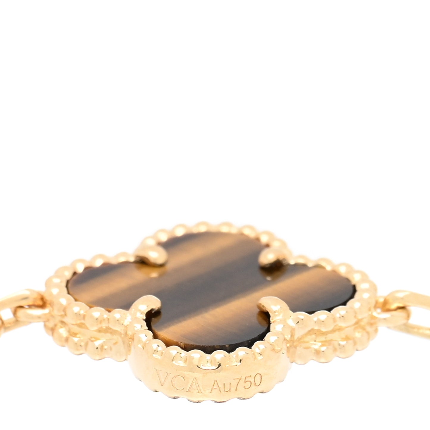 18K Yellow Gold Tiger Eye 5 Motifs Vintage Alhambra Bracelet