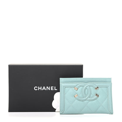 Chanel Caviar Quilted Filigree Card Holder Light Blue 9 of 9