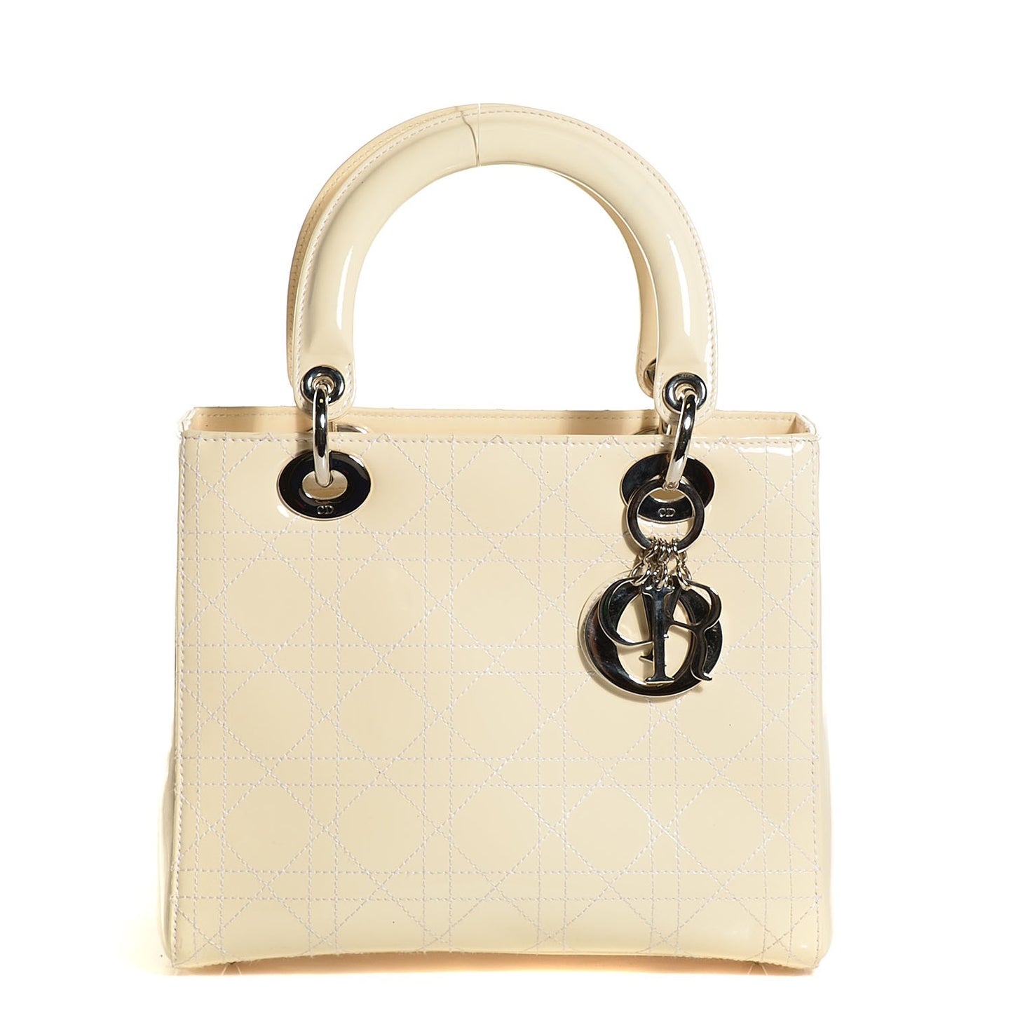 Patent Cannage Stitched Medium Lady Dior Beige