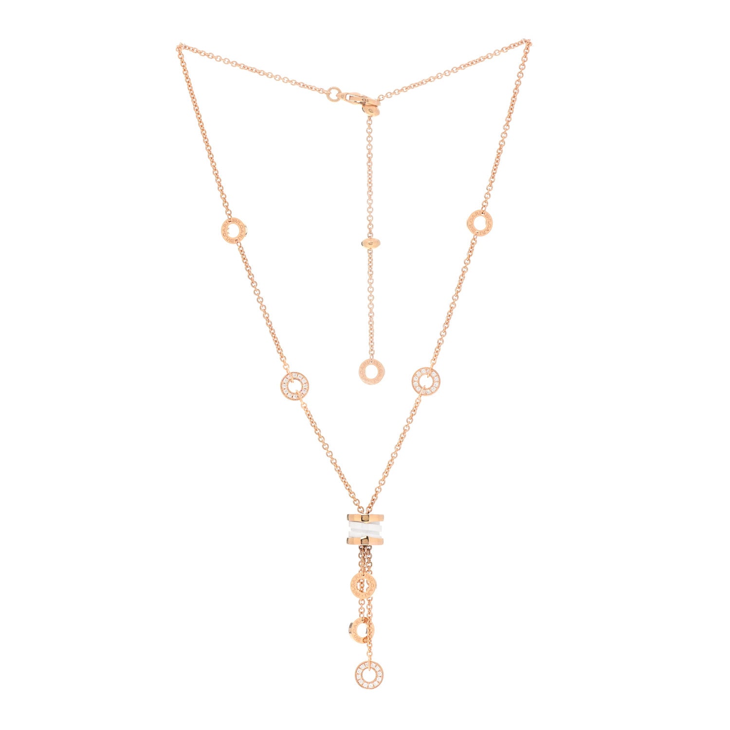 Bulgari 18K Rose Gold Diamond White Ceramic B.Zero1 Necklace 3 of 7
