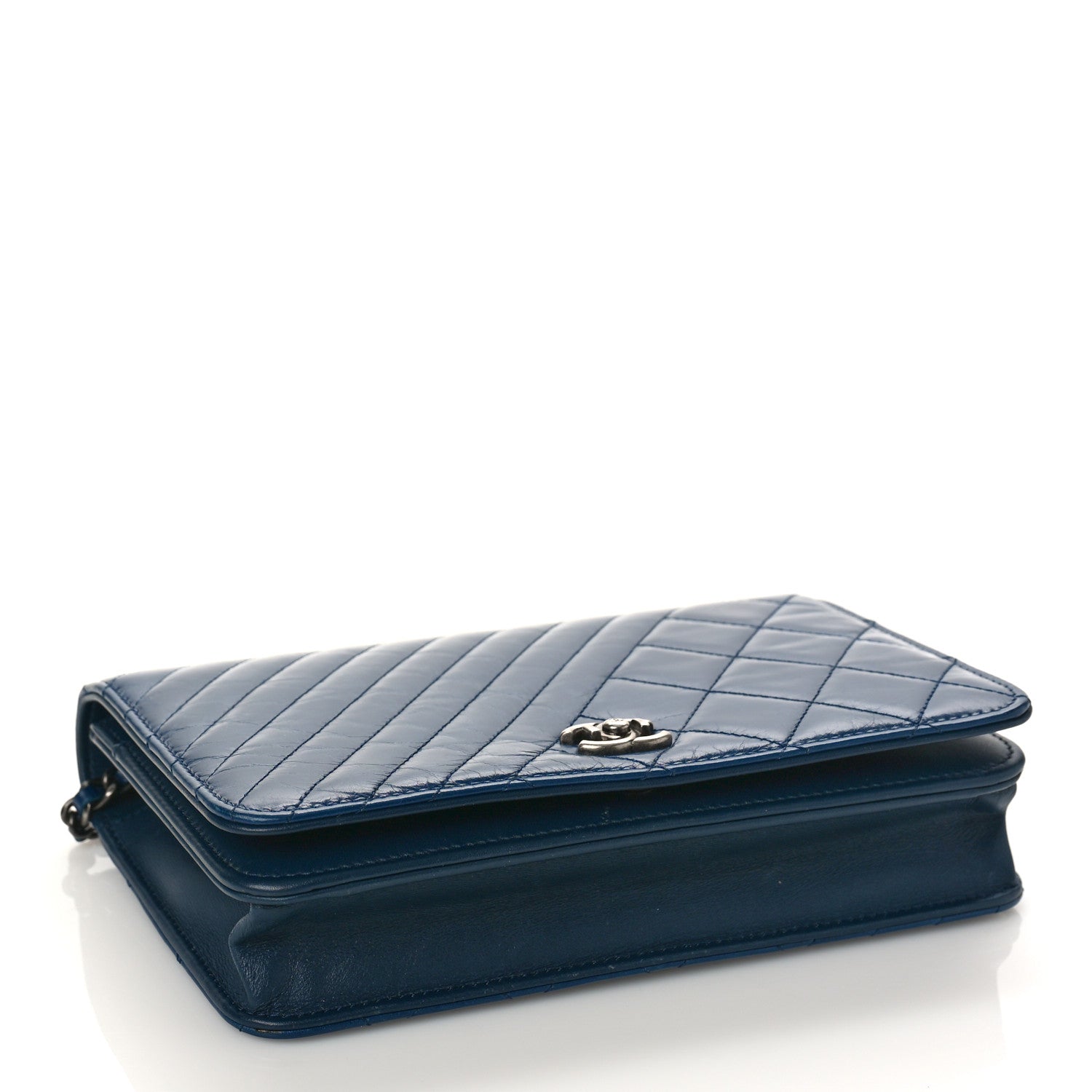 Chanel Glazed Calfskin Quilted Coco Boy Wallet On Chain WOC Blue 4 of 10