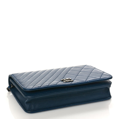Chanel Glazed Calfskin Quilted Coco Boy Wallet On Chain WOC Blue 4 of 10