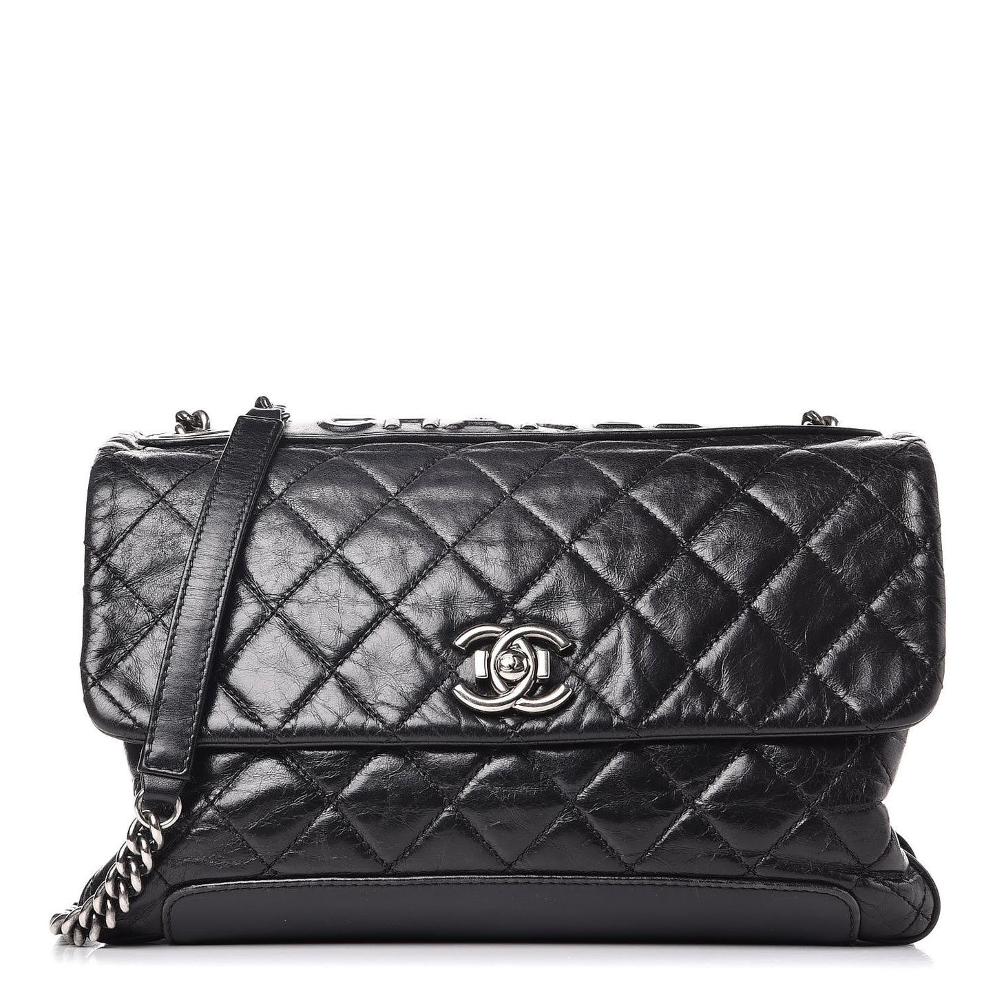 Aged Calfskin Quilted Tag Flap Black