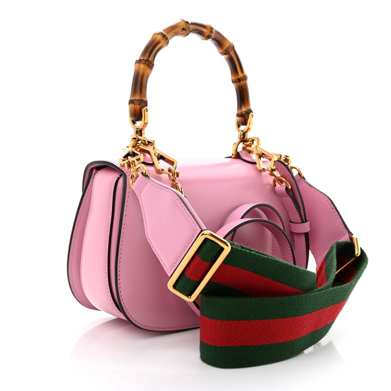 Gucci Boarded Dyana Lux Calfskin Web Small Bamboo 1947 Top Handle Bag Nice Pink 4 of 13
