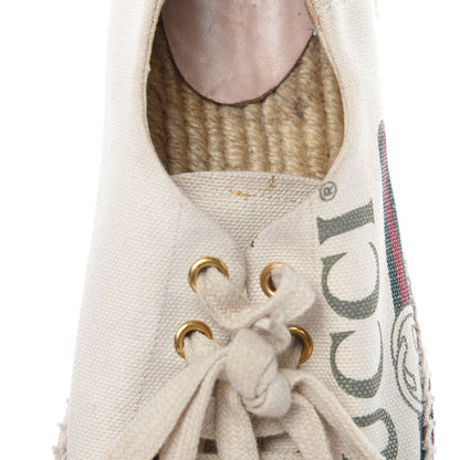 Gucci Canvas Logo Lace-Up Platform Espadrilles 36.5 Greggio Grege 12 of 15