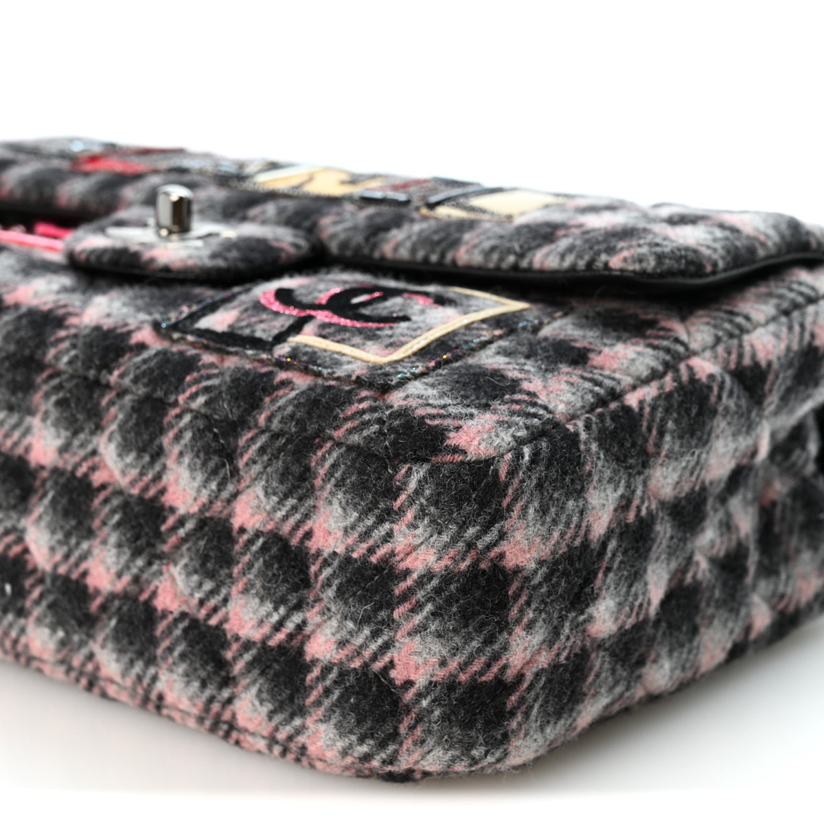Chanel Wool Patchwork Medium Single Flap Pink Grey 10 of 10