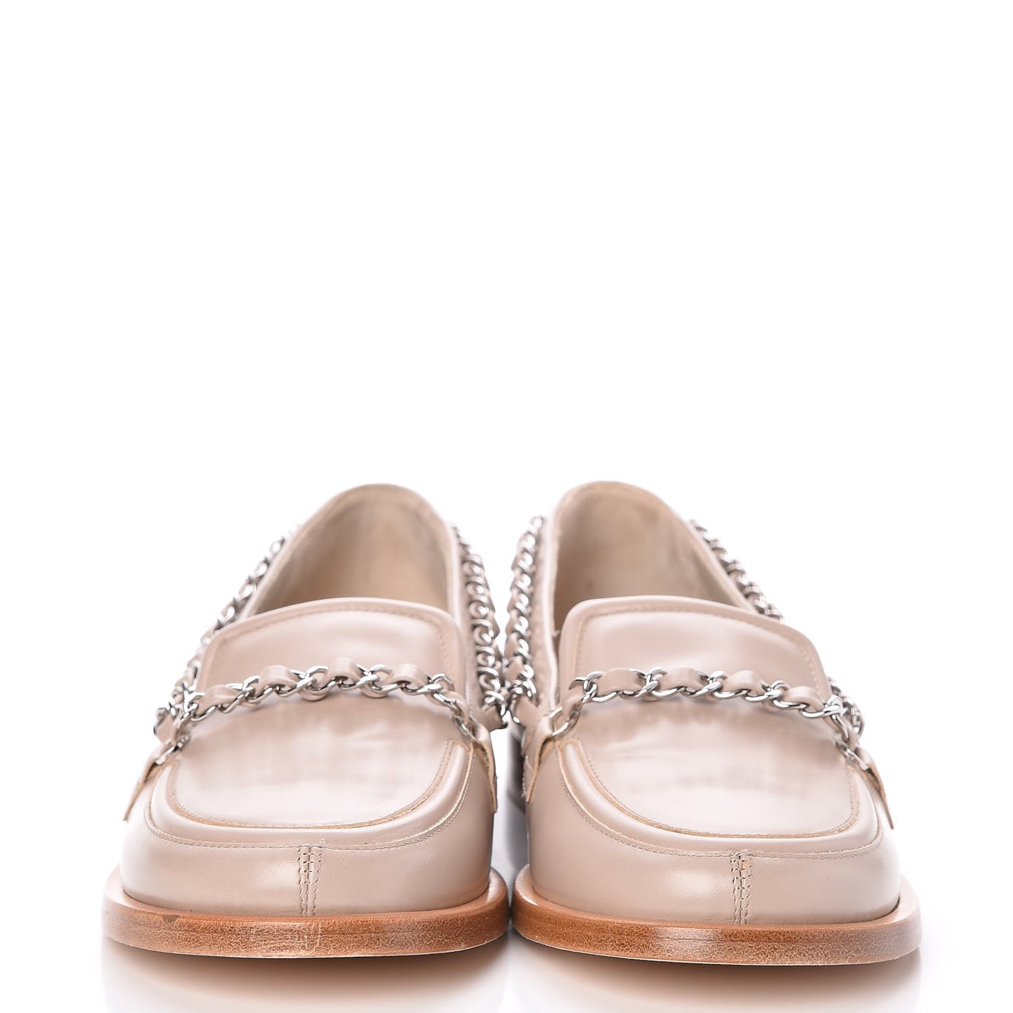 Calfskin Chain Mocassin Loafers 35 Beige